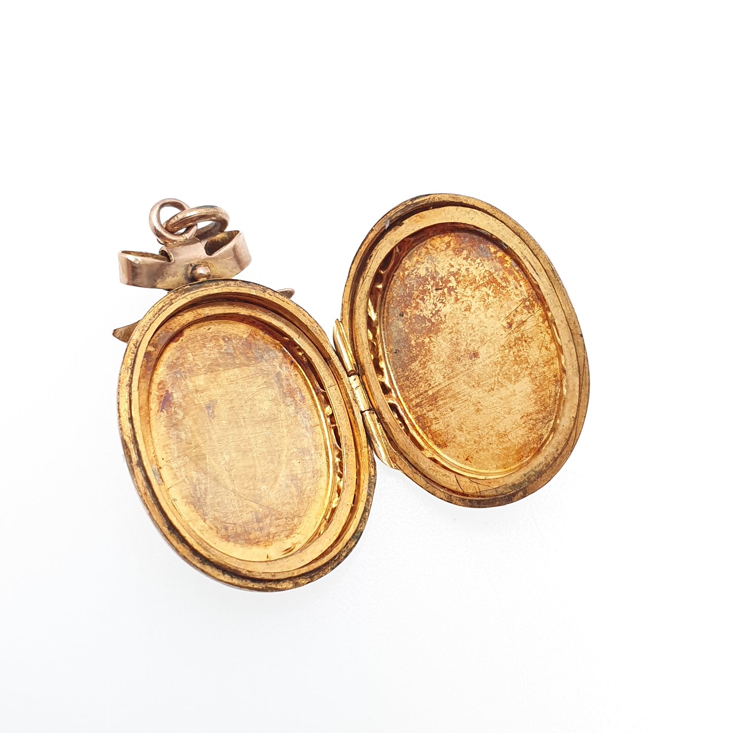 Antique 9ct 9k Rose Gold Bow Locket Pendant Large Big Oval Solid 375 Shield Engraved Fine Estate Back & Front Necklace Jewelry Jewellery