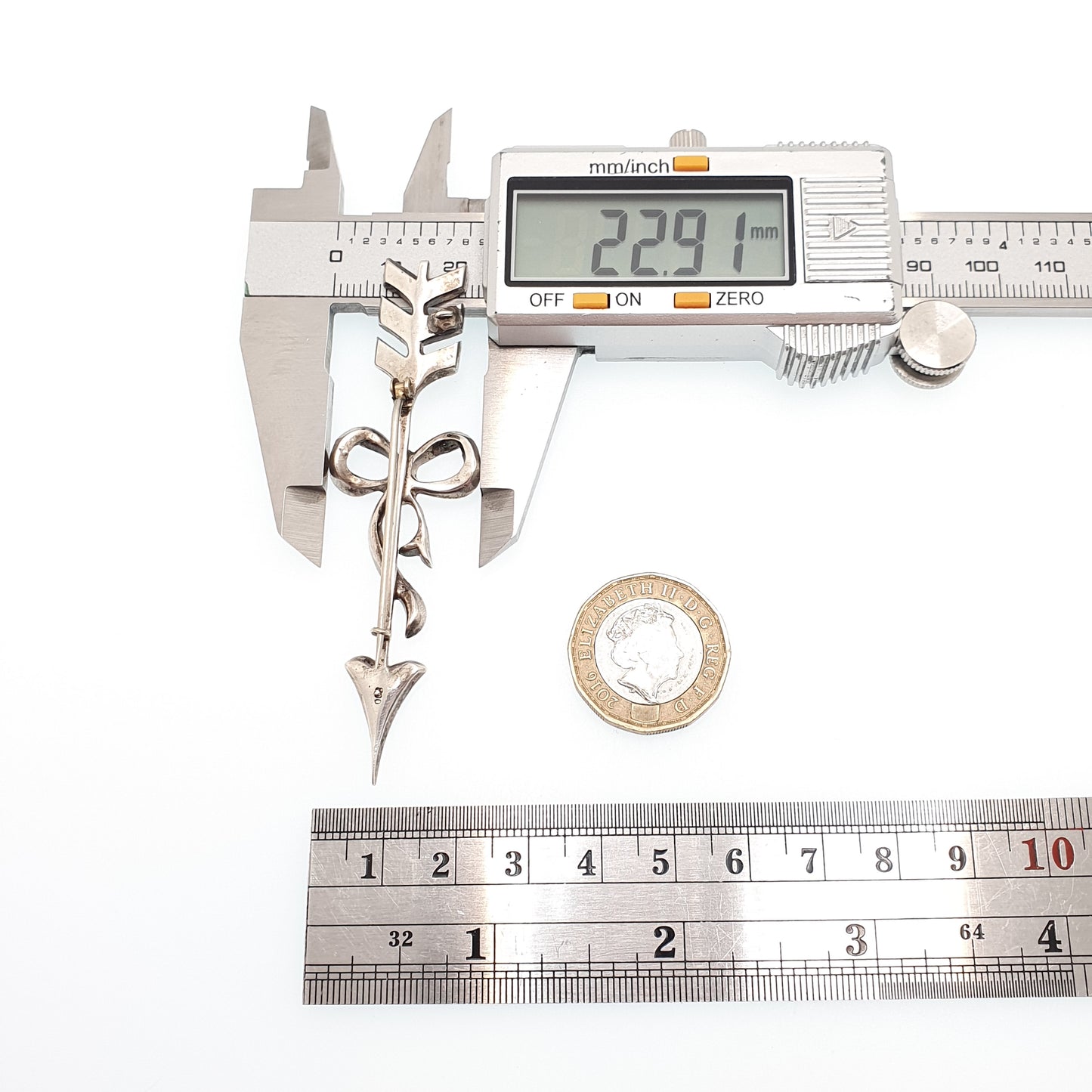 Antique Solid Silver Diamond Paste Arrow Brooch Pin Victorian Bow Large Big Flight Feather Vintage Shooting Archery Jewelry Jewellery