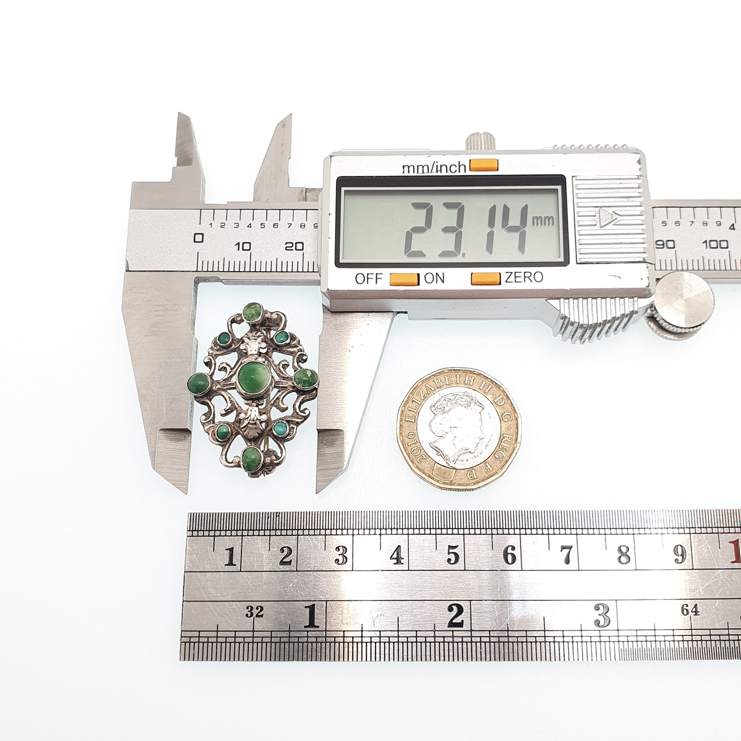 Antique ZOLTAN WHITE Turquoise Sterling Silver Brooch Art Deco Heart Cut Austro Hungarian Style Genuine Vintage Jewelry Jewellery