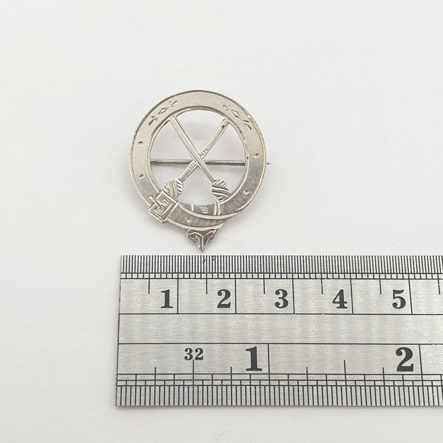 Antique Victorian Solid Silver Belt Buckle Brooch Pin Hand Engraved Front Vintage 1800s Round Circle Womens Ladies Mens Jewelry Jewellery