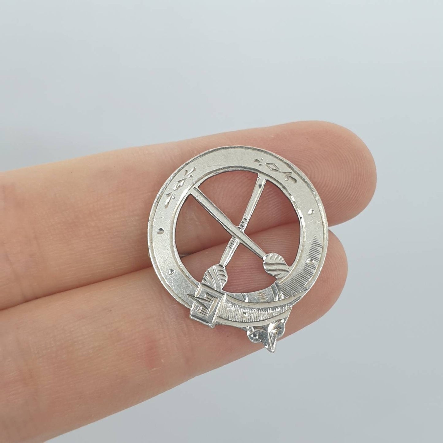 Antique Victorian Solid Silver Belt Buckle Brooch Pin Hand Engraved Front Vintage 1800s Round Circle Womens Ladies Mens Jewelry Jewellery