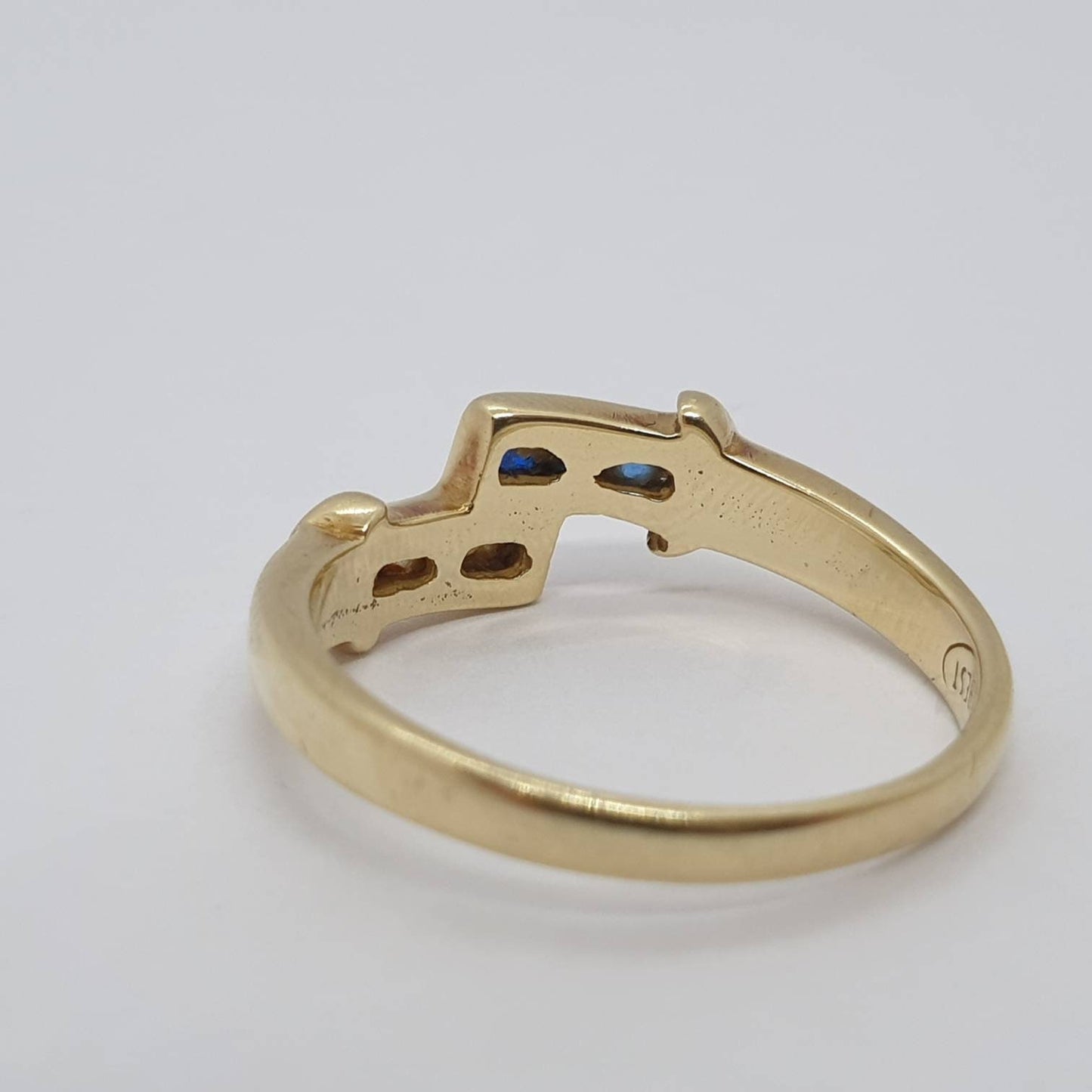 Vintage 14k 14ct Sapphire CZ Ring Solid 585 Crossover Blue & White Gemstones Yellow Gold Ladies Womens Jewelry Jewellery UKQ.5 US8.5