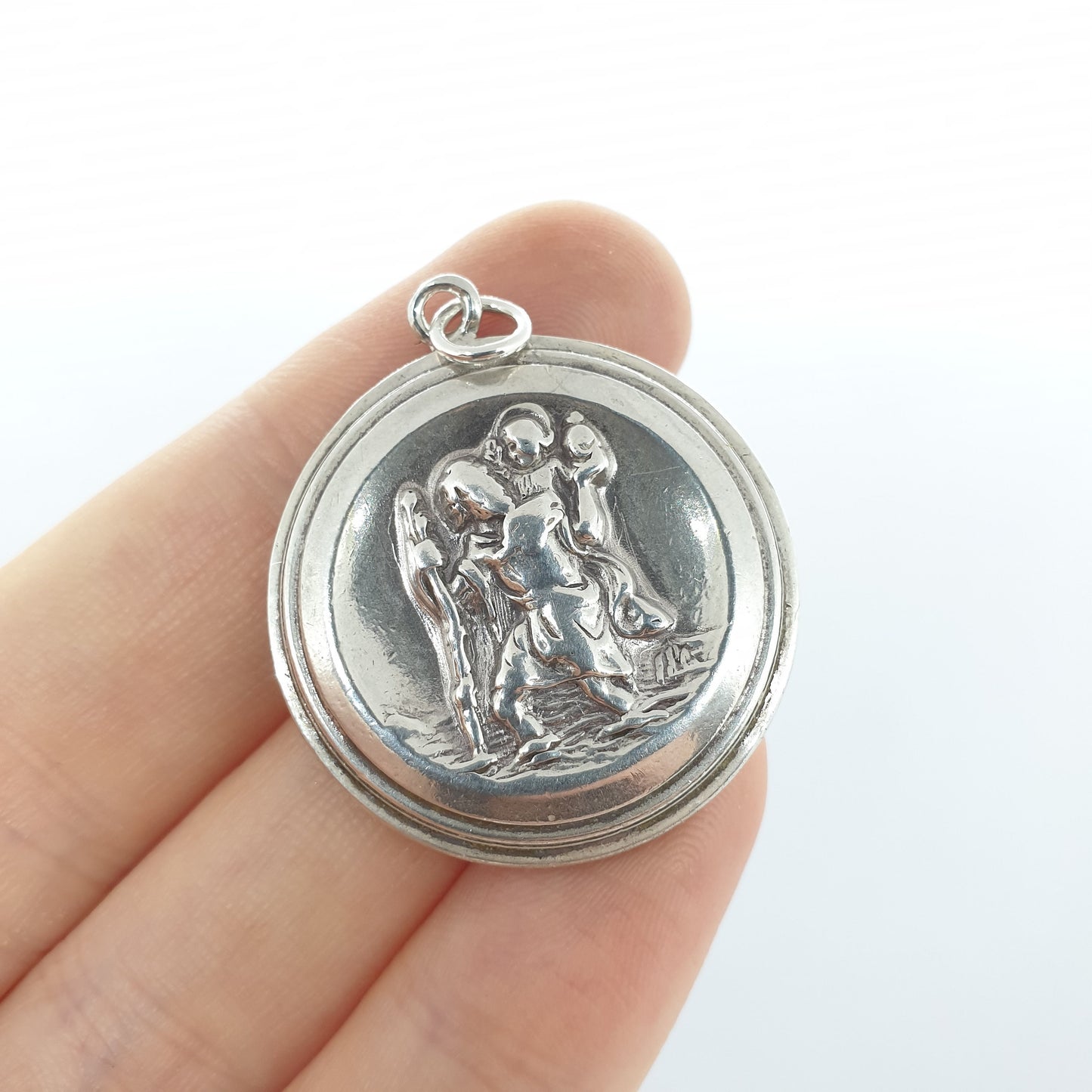 Vintage GEORG JENSEN Sterling Silver St Christopher Necklace Pendant Large Heavy Big 1972 Hallmarked Heavy 18.31g Genuine Jewelry