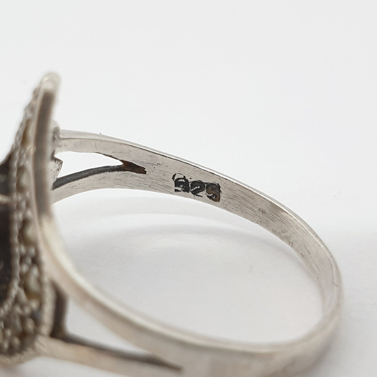 Vintage Sterling Silver Heart Ring CZ & Marcasite Love Heart Shape Cut Large Sparkly Solid 925 Womens Jewelry Retro Jewellery UKQ.5 US8.5