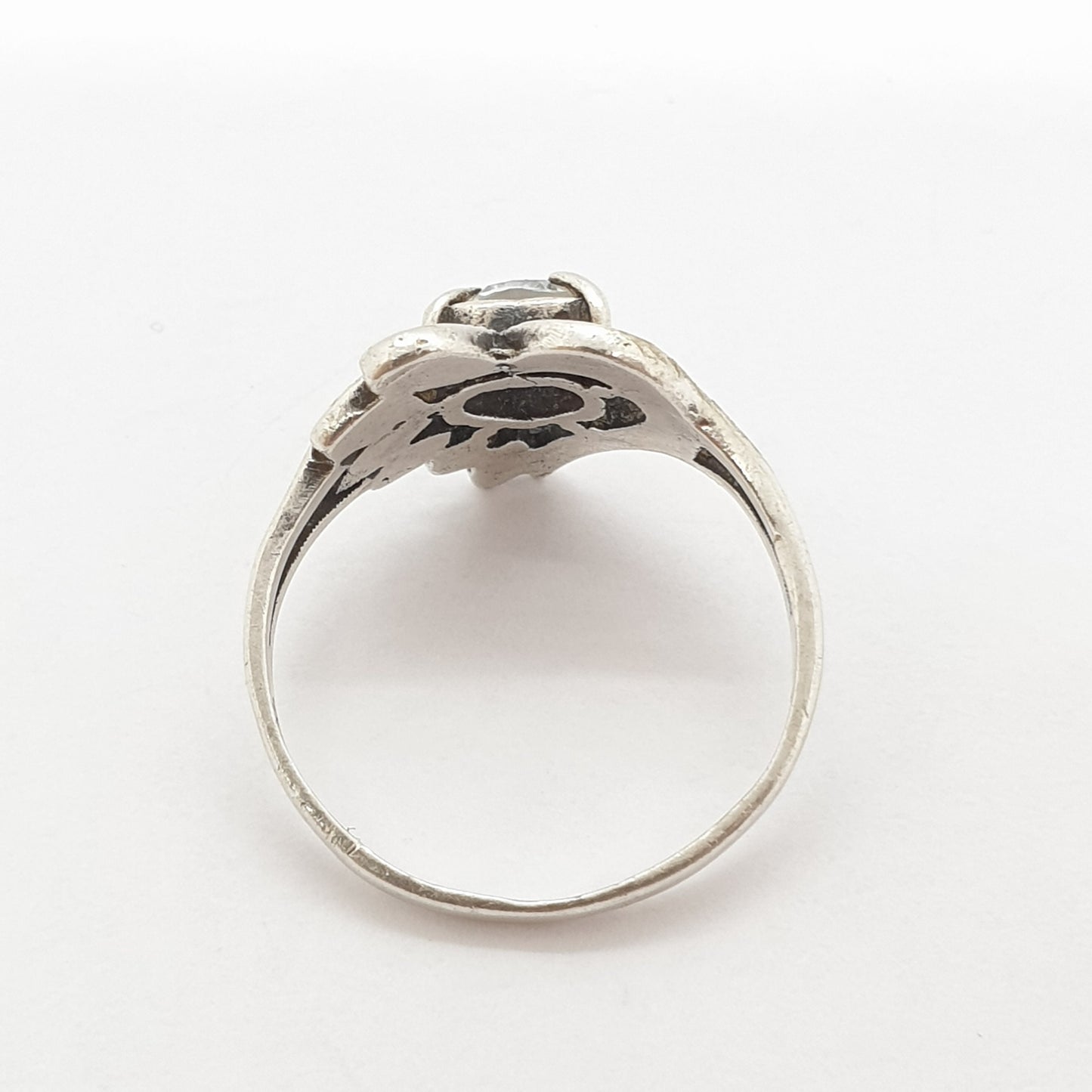 Vintage Sterling Silver Heart Ring CZ & Marcasite Love Heart Shape Cut Large Sparkly Solid 925 Womens Jewelry Retro Jewellery UKQ.5 US8.5