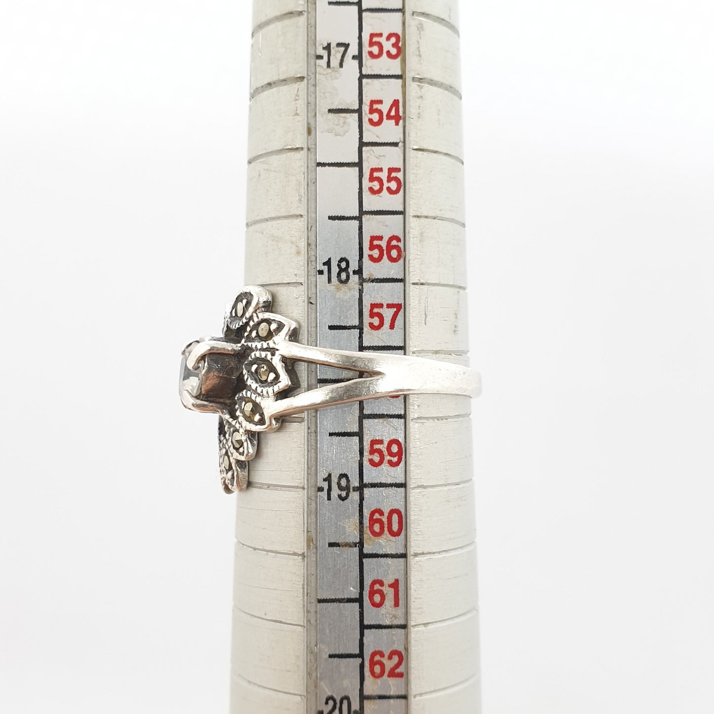 Vintage Sterling Silver Heart Ring CZ & Marcasite Love Heart Shape Cut Large Sparkly Solid 925 Womens Jewelry Retro Jewellery UKQ.5 US8.5