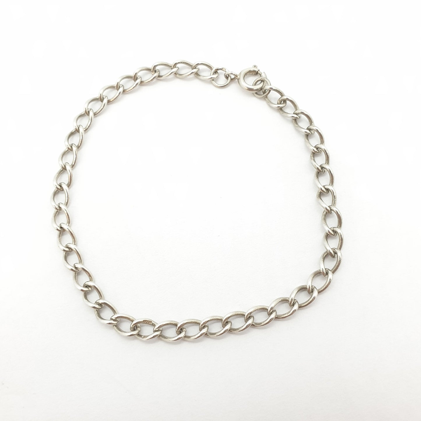 Old Vintage Silver Curb Link Bracelet Sterling 925 Solid Chain Charm 5.40g 20cm 7.85" Solid Links Long Retro Womens Mens Jewellery Jewelry