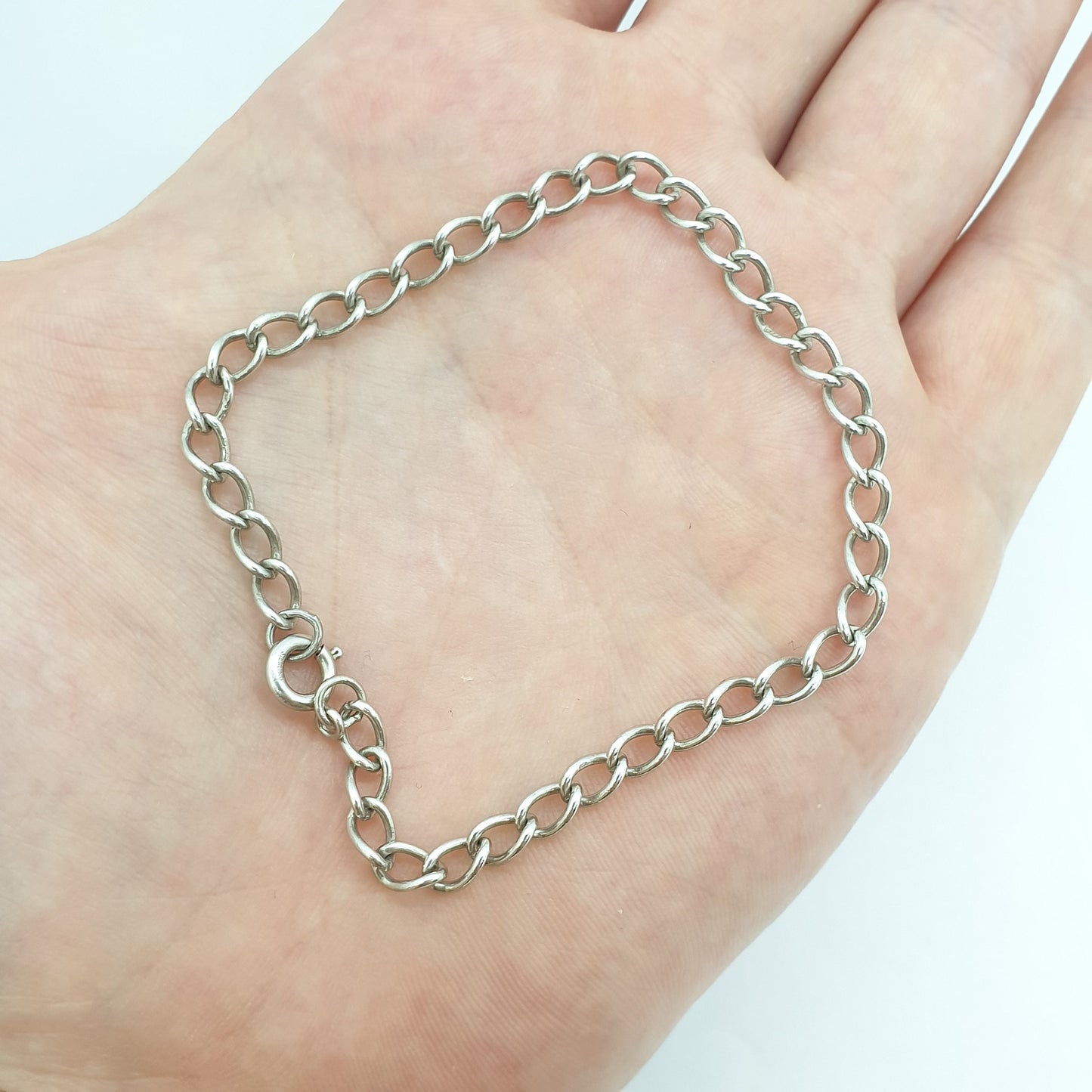 Old Vintage Silver Curb Link Bracelet Sterling 925 Solid Chain Charm 5.40g 20cm 7.85" Solid Links Long Retro Womens Mens Jewellery Jewelry