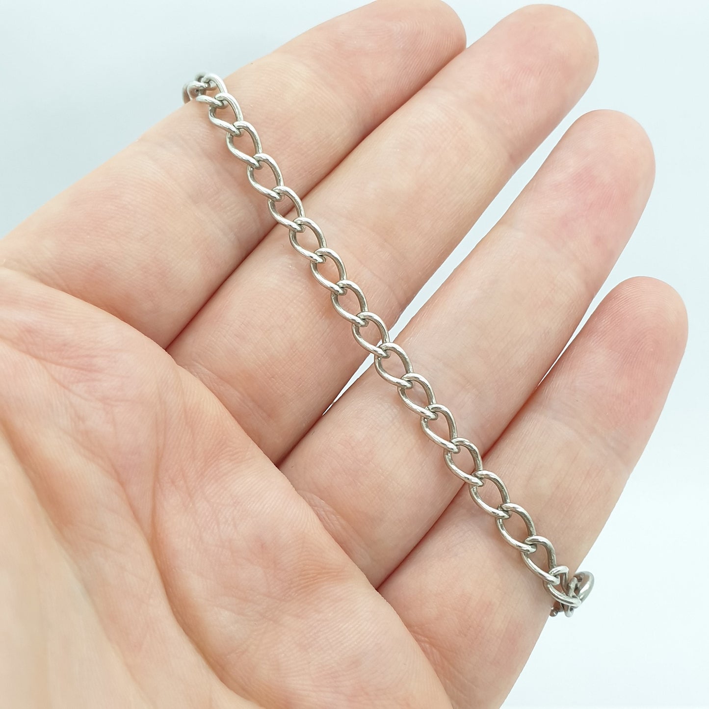 Old Vintage Silver Curb Link Bracelet Sterling 925 Solid Chain Charm 5.40g 20cm 7.85" Solid Links Long Retro Womens Mens Jewellery Jewelry