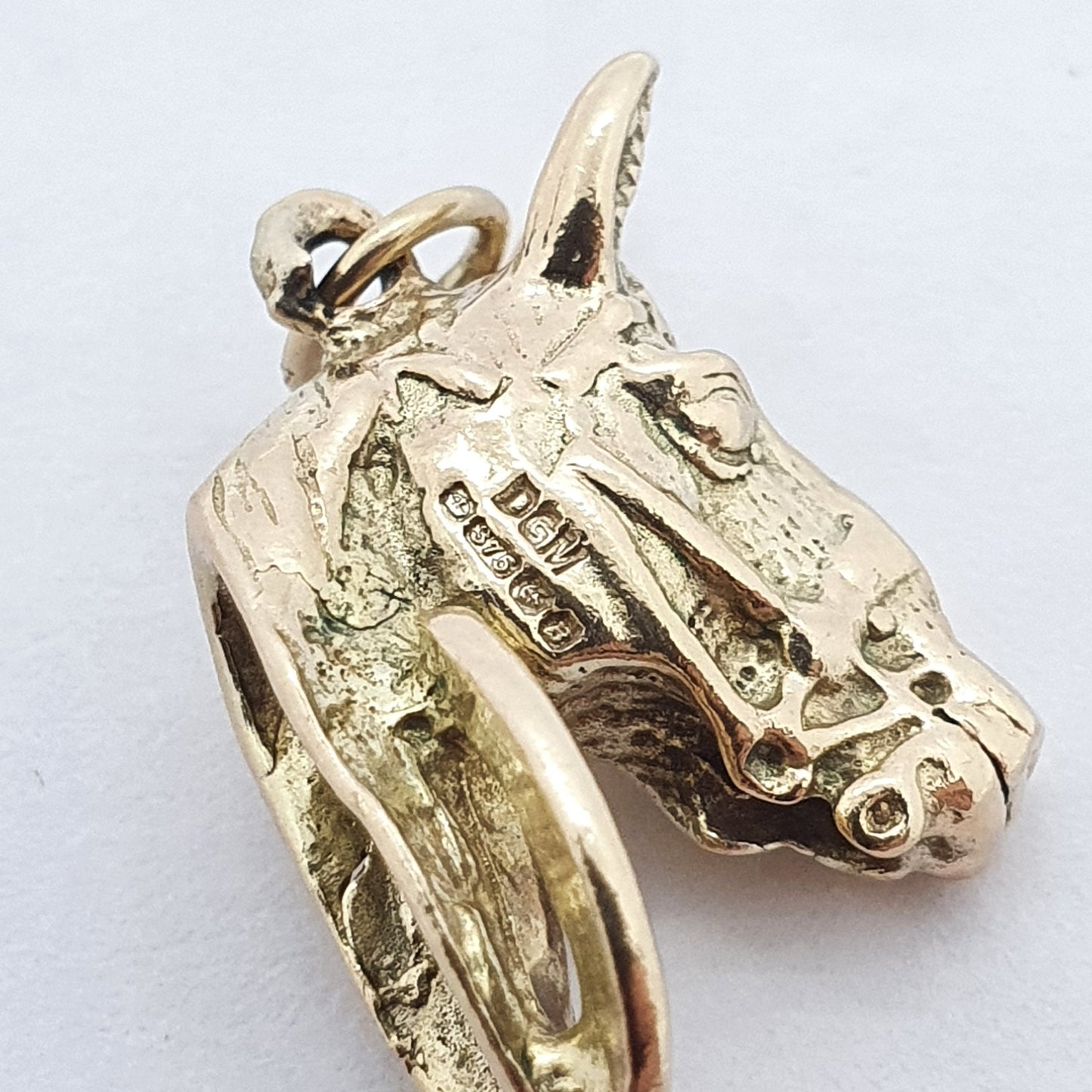 Vintage 9ct 9k Gold Horse Head Charm Pendant Necklace Horseshoe Horses Good Luck 1970s Lucky Necklace Riding Womens Mens Jewellery Jewelry