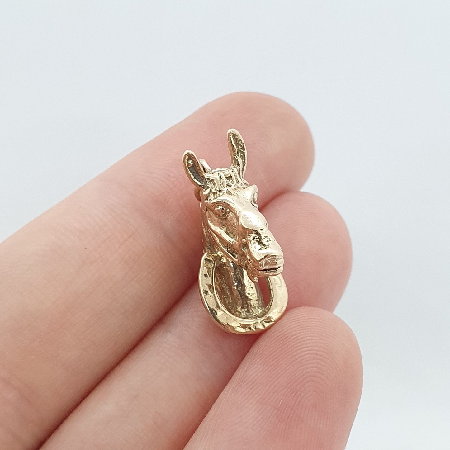 Vintage 9ct 9k Gold Horse Head Charm Pendant Necklace Horseshoe Horses Good Luck 1970s Lucky Necklace Riding Womens Mens Jewellery Jewelry