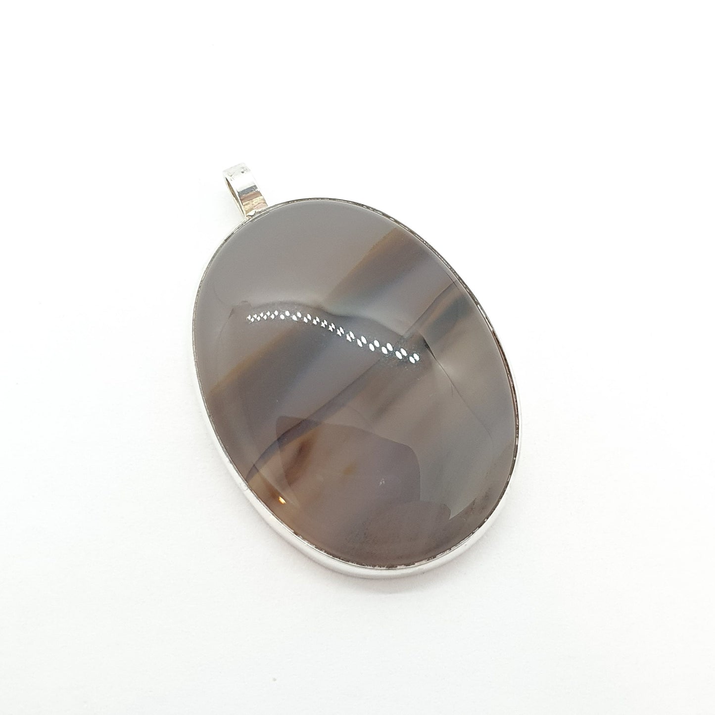 Vintage Sterling Silver Striped Agate Necklace Pendant Big Large 1978 Hallmarked Banded Humbug Quartz Cabochon Gemstone Mens Womens Jewelry