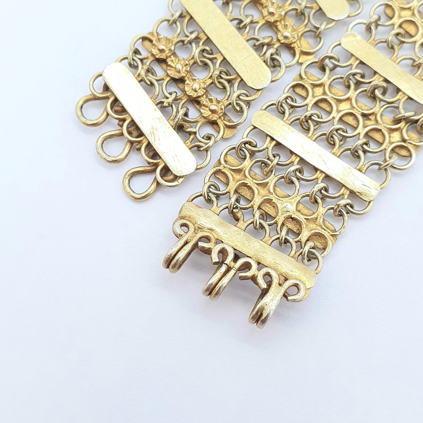 Old Vintage Solid Silver Gold Gilt Bracelet Chainmail Link Indian Asian Style Heavy Large 25.52g 19cm Womens Mens Jewelry Retro Jewellery