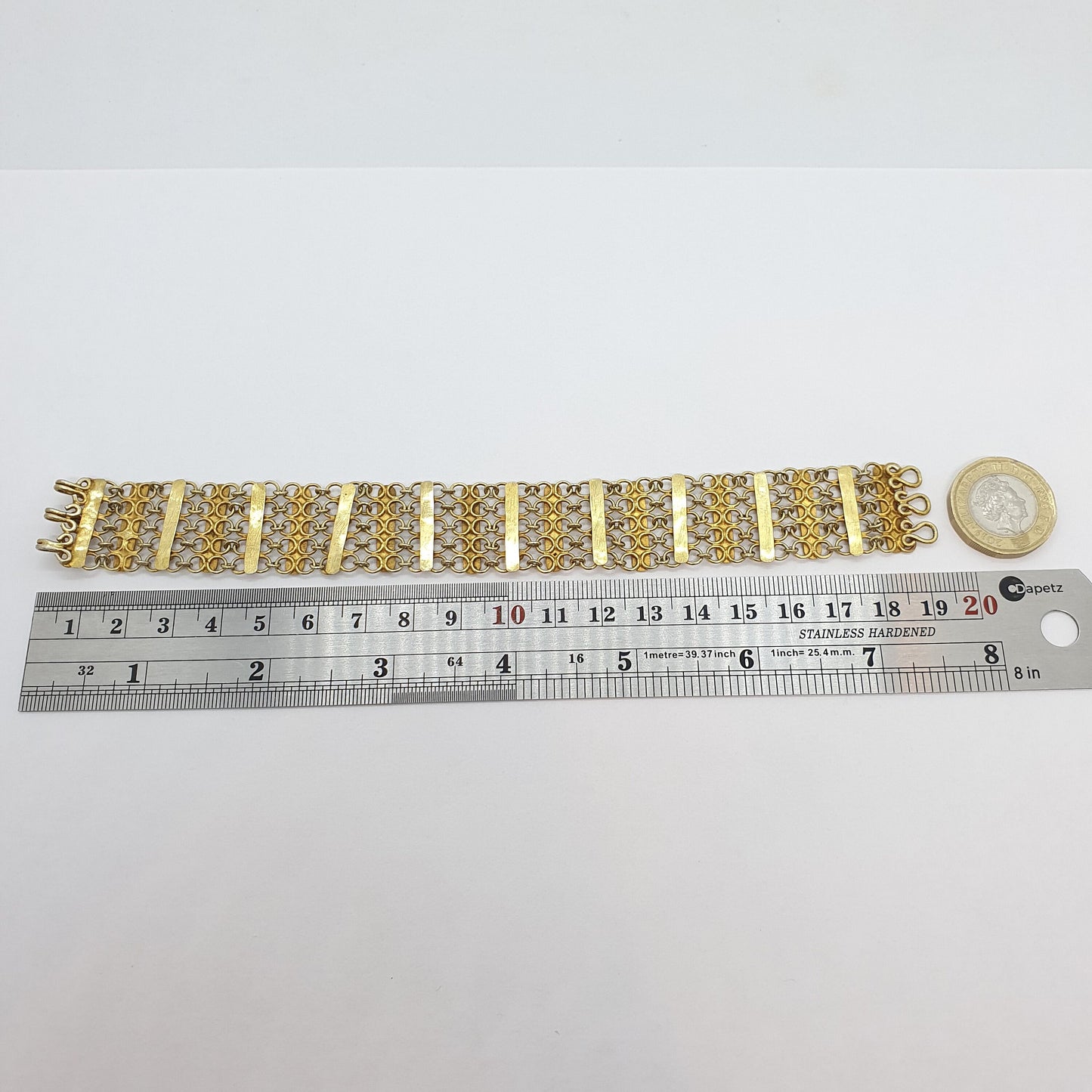 Old Vintage Solid Silver Gold Gilt Bracelet Chainmail Link Indian Asian Style Heavy Large 25.52g 19cm Womens Mens Jewelry Retro Jewellery