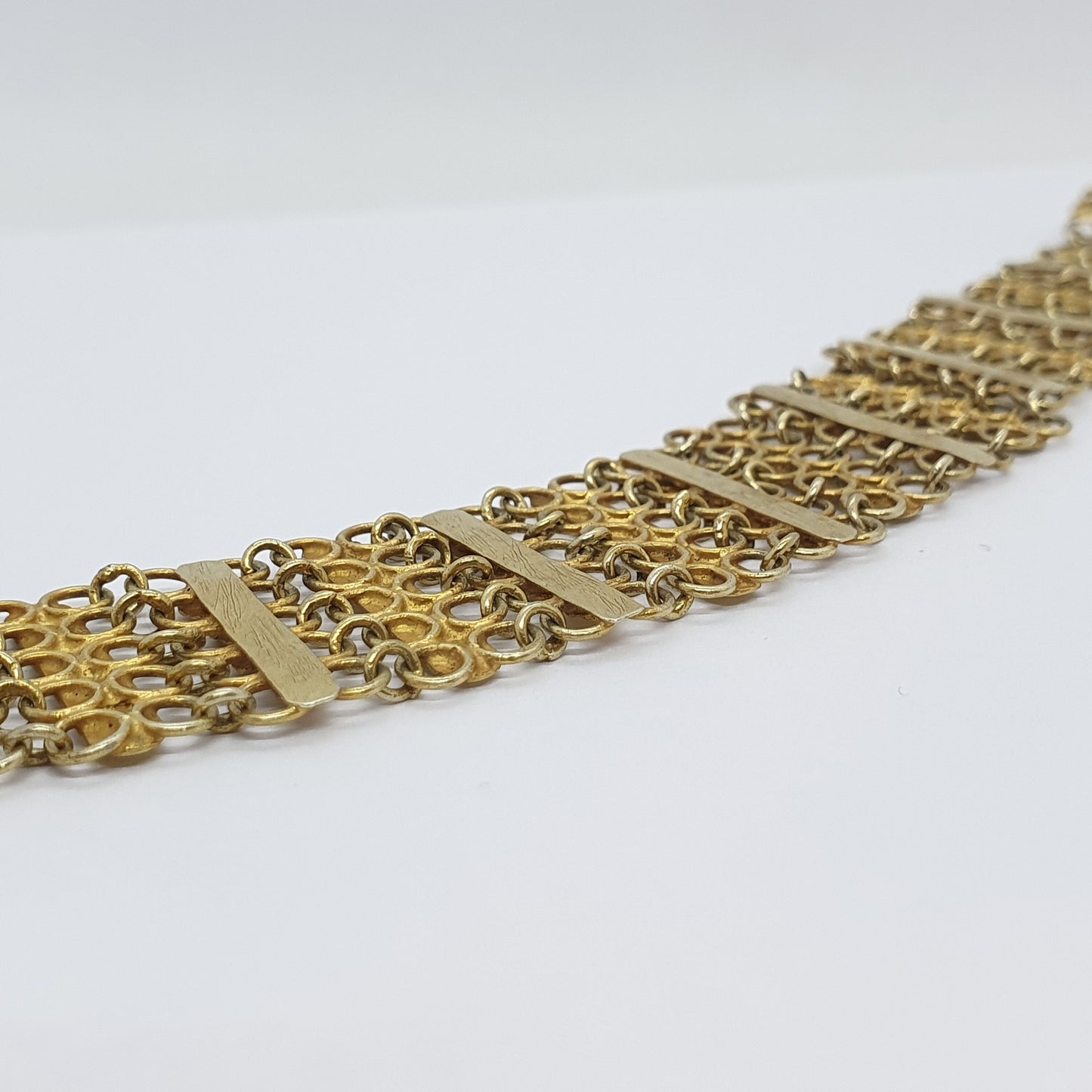 Old Vintage Solid Silver Gold Gilt Bracelet Chainmail Link Indian Asian Style Heavy Large 25.52g 19cm Womens Mens Jewelry Retro Jewellery