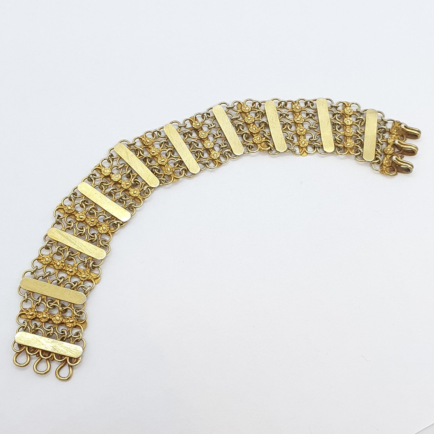 Old Vintage Solid Silver Gold Gilt Bracelet Chainmail Link Indian Asian Style Heavy Large 25.52g 19cm Womens Mens Jewelry Retro Jewellery