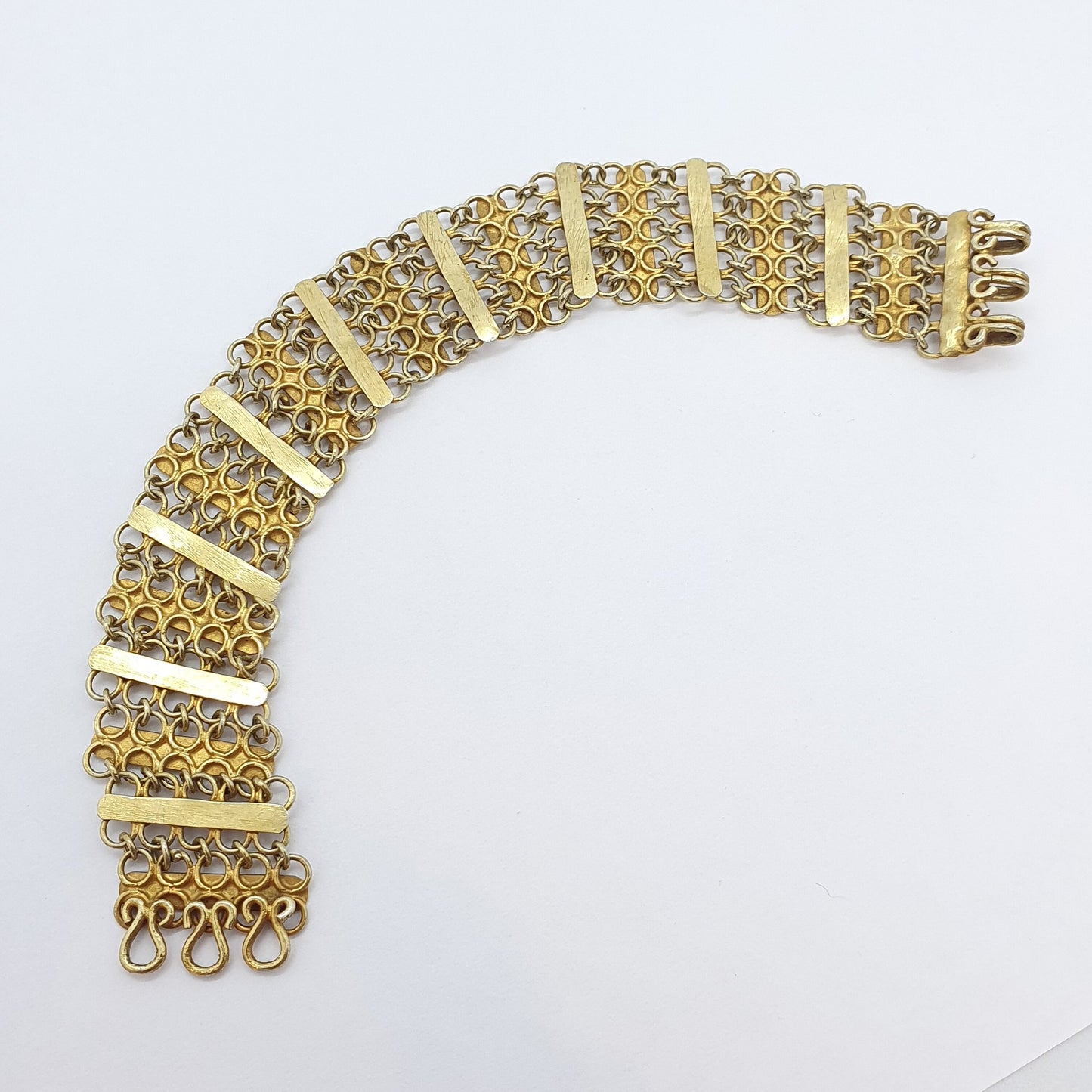 Old Vintage Solid Silver Gold Gilt Bracelet Chainmail Link Indian Asian Style Heavy Large 25.52g 19cm Womens Mens Jewelry Retro Jewellery
