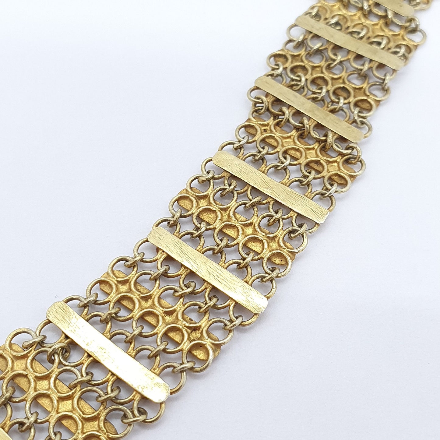 Old Vintage Solid Silver Gold Gilt Bracelet Chainmail Link Indian Asian Style Heavy Large 25.52g 19cm Womens Mens Jewelry Retro Jewellery