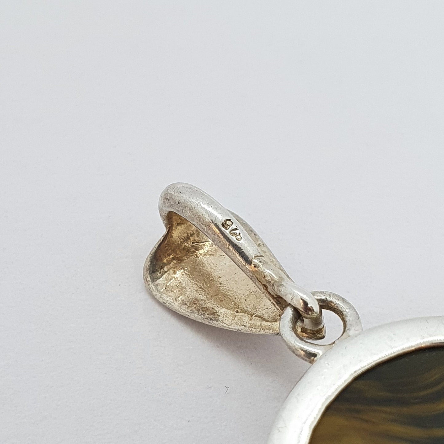 Vintage Tiger Eye Sterling Silver Pendant Necklace 1970s Oval Cabochon Tigers Eye Quartz Gemstone Womens Mens Jewelry Retro Jewellery