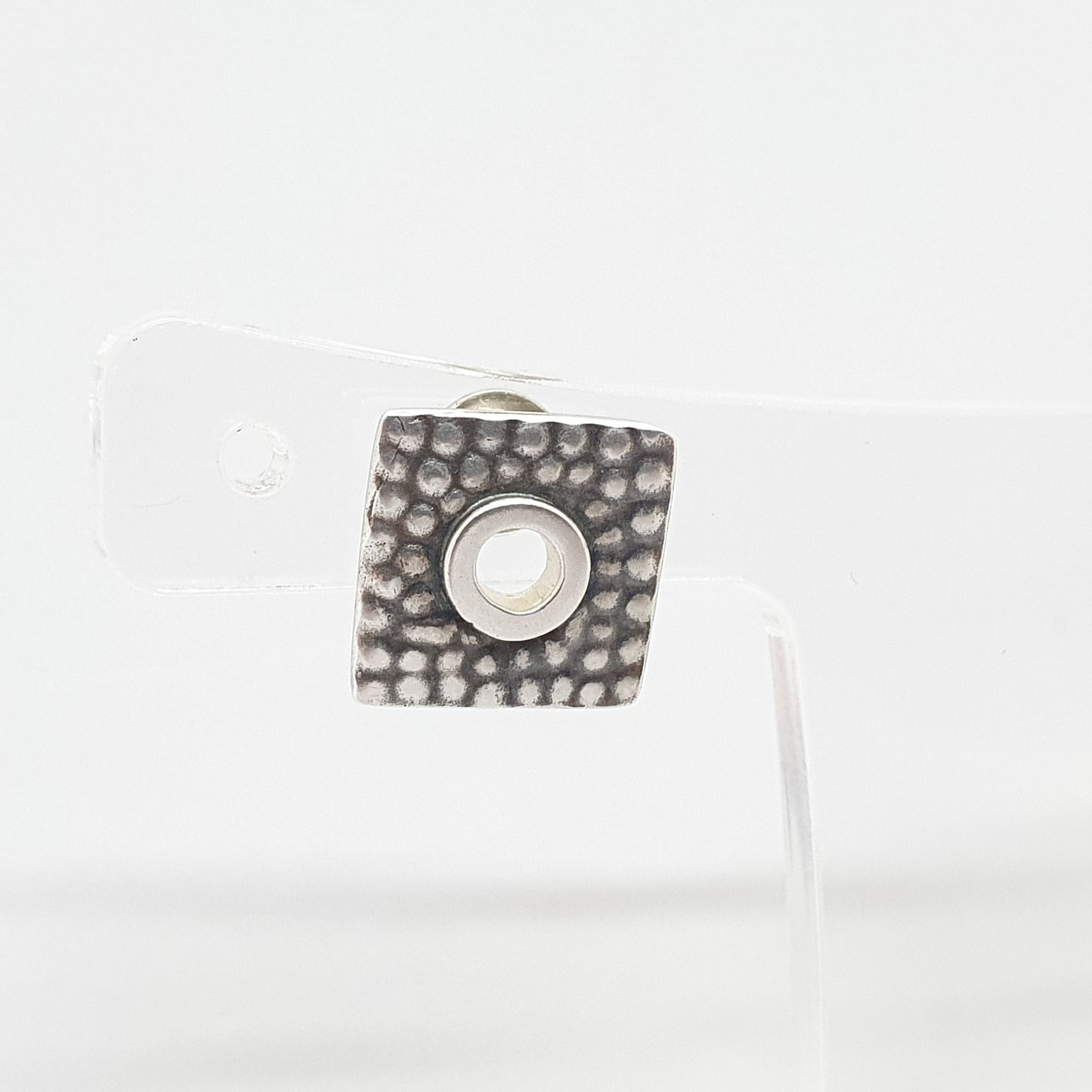 Vintage Sterling Silver Square Earrings Stud Aztec Style 1980s Modernist Retro Hammered Solid 925 Cube Womens Ladies Jewelry Jewellery