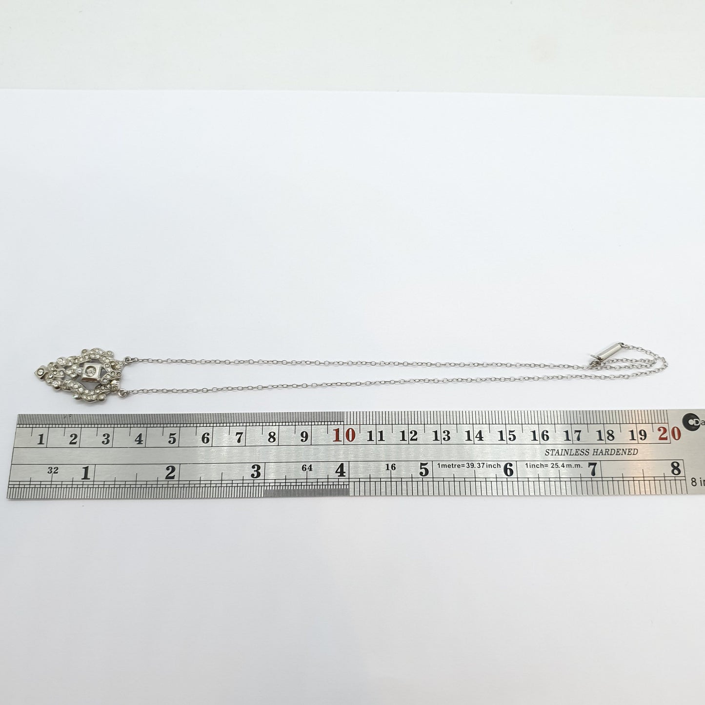 Antique Art Deco Sterling Silver Diamond Paste Pendant Necklace Vintage 1920s Flapper Solid 925 Genuine Sparkly Womens Jewelry Jewellery