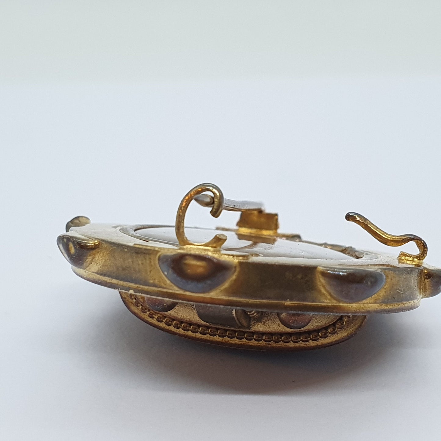 Antique Victorian Locket Brooch Pendant Gold Gilt Mourning Etruscan Geometric Vintage Large Big Pin Hair Ladies Jewelry Womens Jewellery