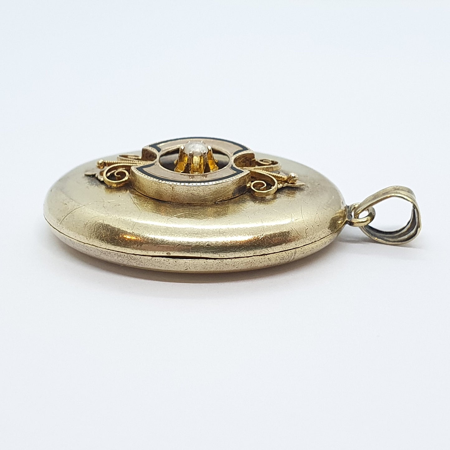 Antique Victorian 15ct Gold Locket Pearl Solid 15k 625 Enamel Pendant Necklace Vintage 1800s Ornate Estate Womens Ladies Jewelry Jewellery