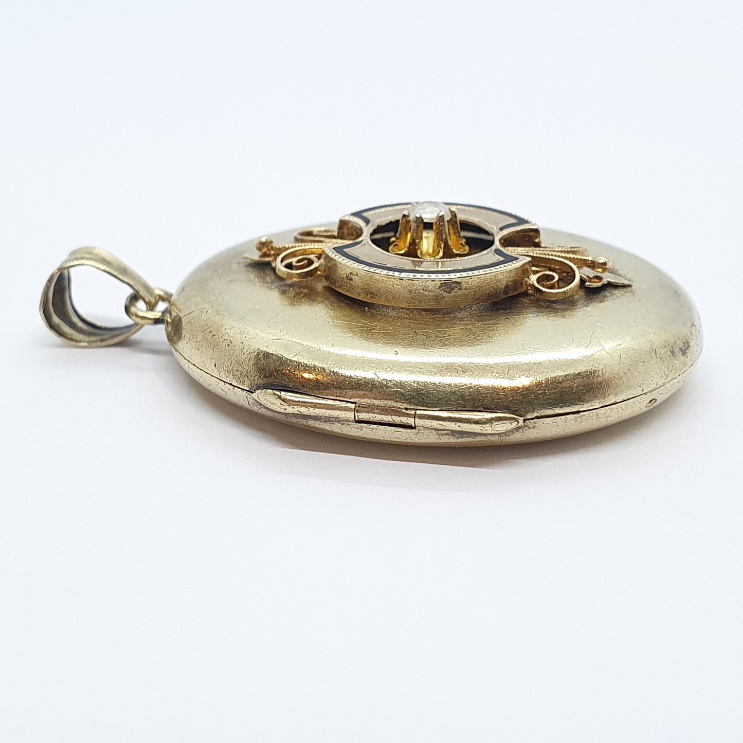 Antique Victorian 15ct Gold Locket Pearl Solid 15k 625 Enamel Pendant Necklace Vintage 1800s Ornate Estate Womens Ladies Jewelry Jewellery