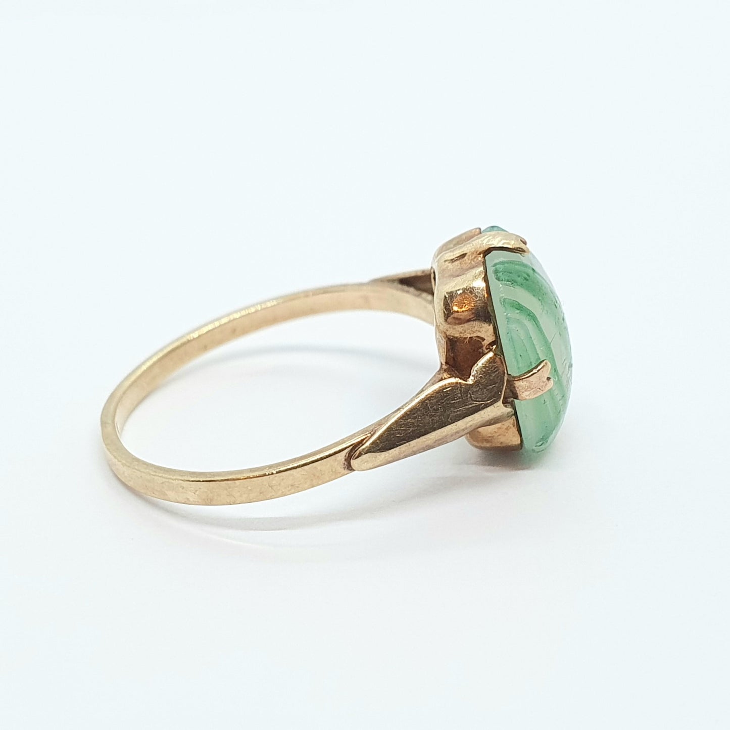 Antique Art Deco 9ct Rose Gold Faux Moss Agate Ring Solid 9k 375 Square Cabochon Vintage Womens Stacker Jewelry Jewellery UKL US5.75
