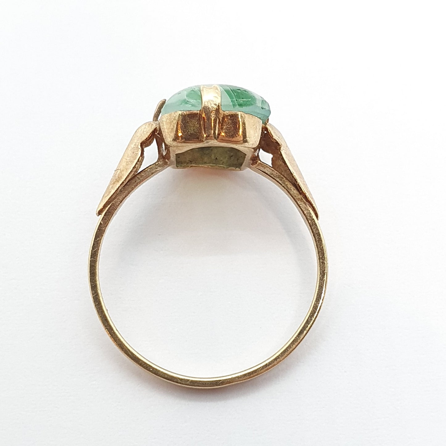 Antique Art Deco 9ct Rose Gold Faux Moss Agate Ring Solid 9k 375 Square Cabochon Vintage Womens Stacker Jewelry Jewellery UKL US5.75