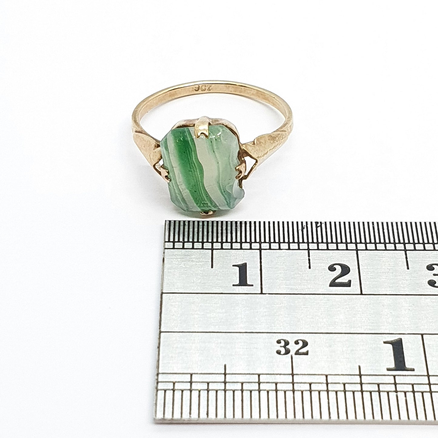 Antique Art Deco 9ct Rose Gold Faux Moss Agate Ring Solid 9k 375 Square Cabochon Vintage Womens Stacker Jewelry Jewellery UKL US5.75
