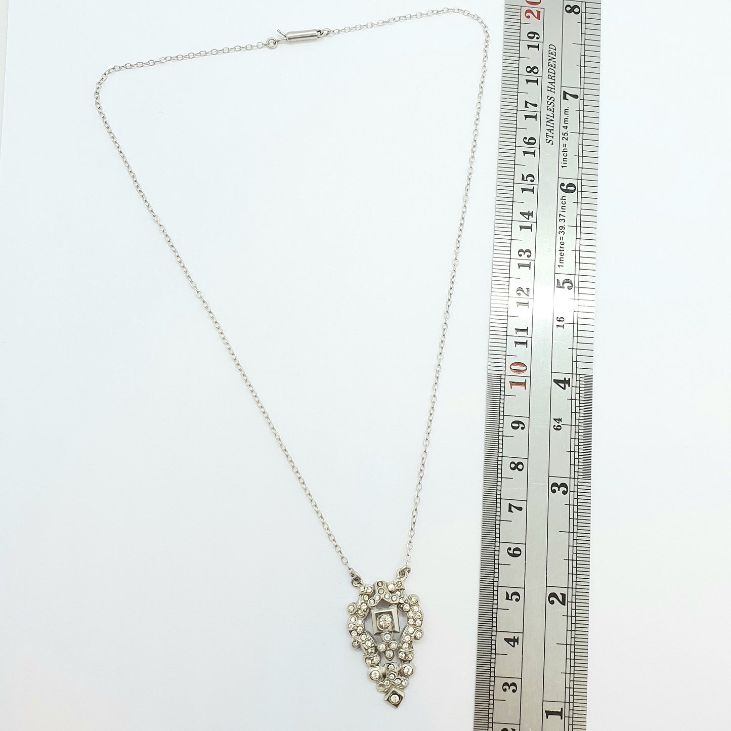 Antique Art Deco Sterling Silver Diamond Paste Pendant Necklace Vintage 1920s Flapper Solid 925 Genuine Sparkly Womens Jewelry Jewellery