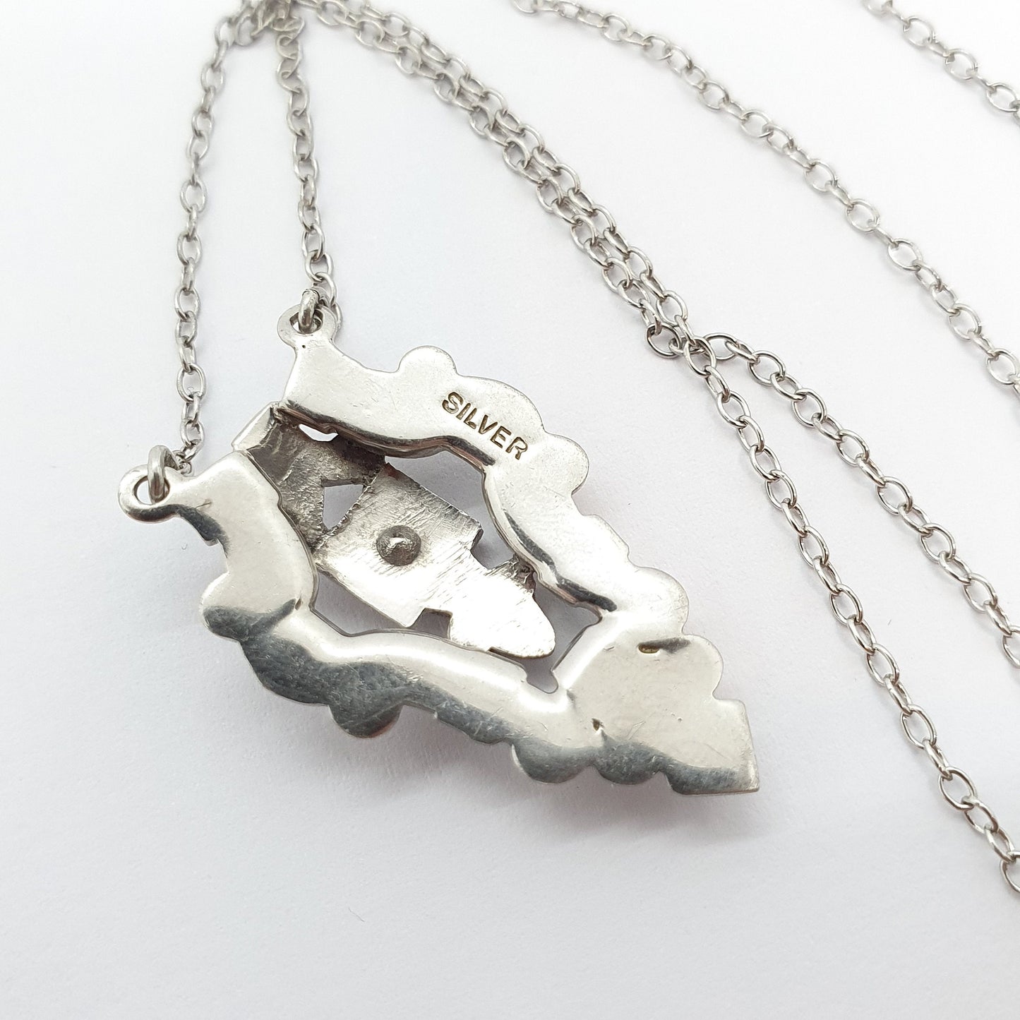 Antique Art Deco Sterling Silver Diamond Paste Pendant Necklace Vintage 1920s Flapper Solid 925 Genuine Sparkly Womens Jewelry Jewellery
