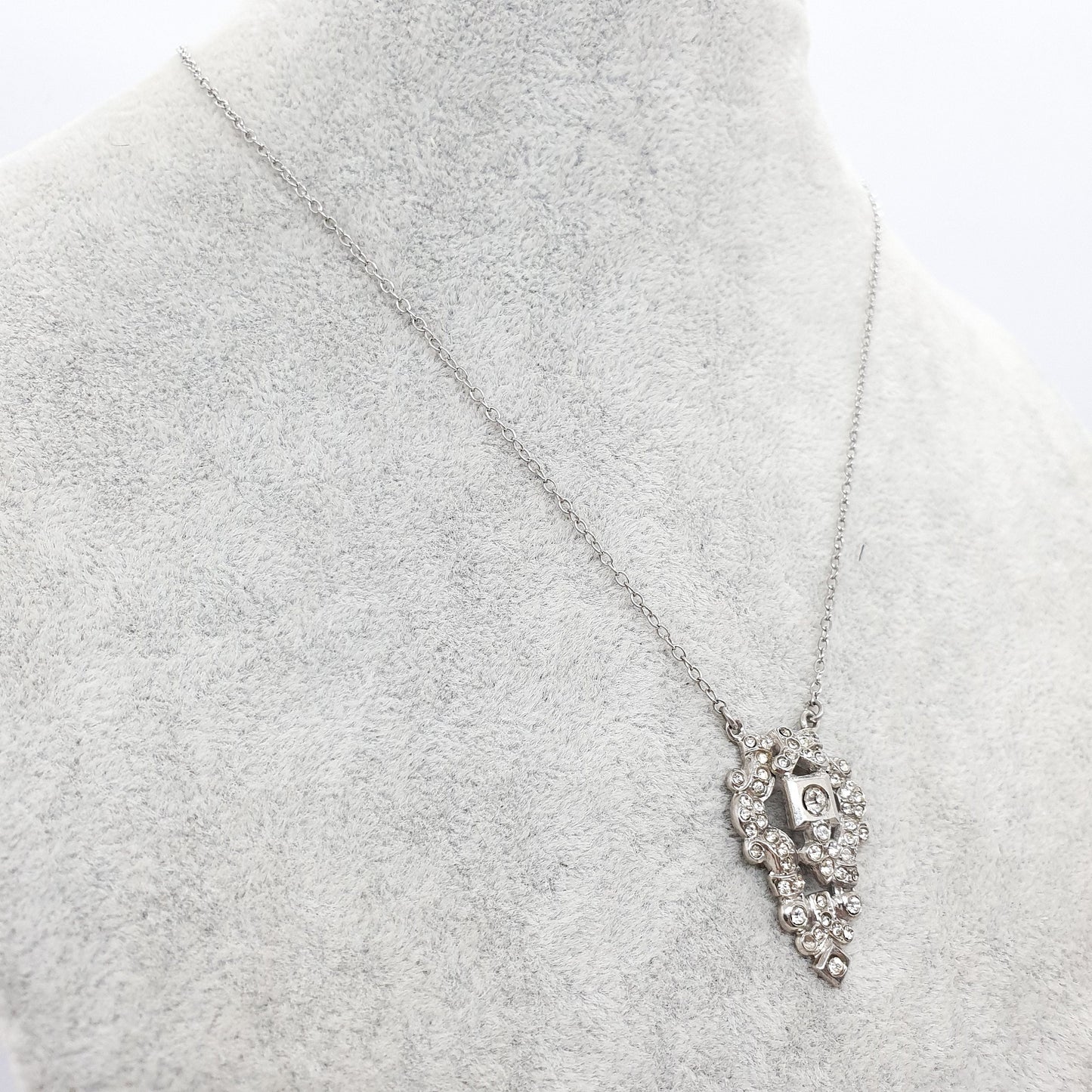 Antique Art Deco Sterling Silver Diamond Paste Pendant Necklace Vintage 1920s Flapper Solid 925 Genuine Sparkly Womens Jewelry Jewellery