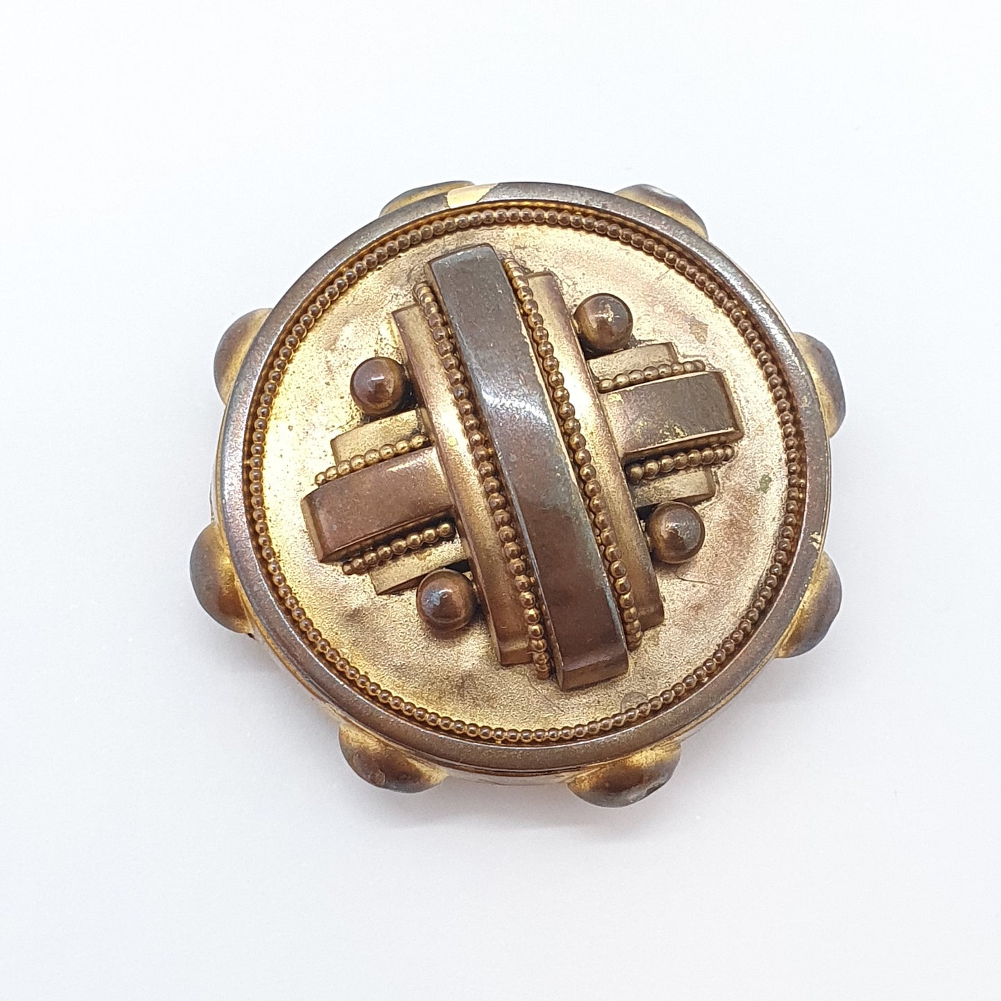 Antique Victorian Locket Brooch Pendant Gold Gilt Mourning Etruscan Geometric Vintage Large Big Pin Hair Ladies Jewelry Womens Jewellery