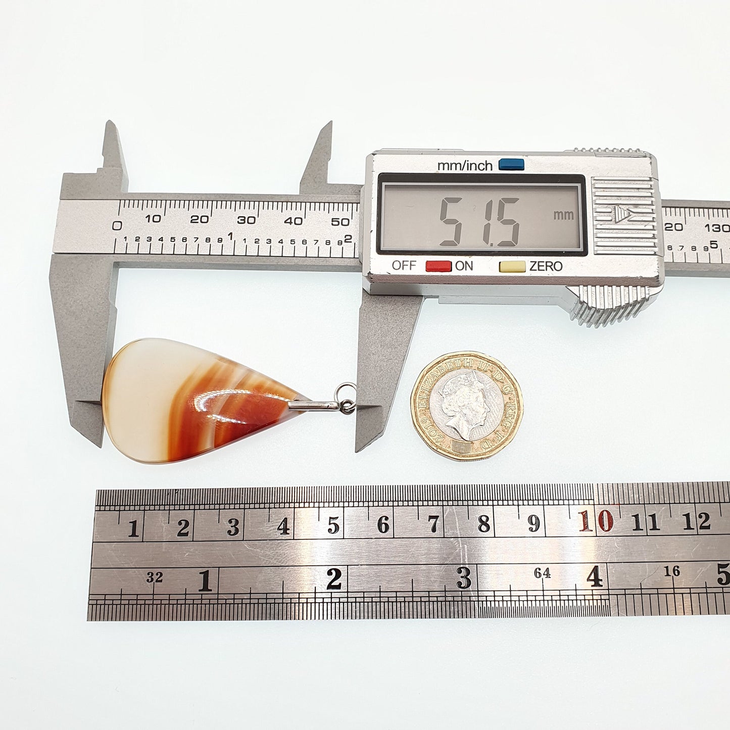 Antique Art Deco Striped Agate Necklace Pendant Solid Silver Large Polished Teardrop Quartz Chalcedony Womens Vintage Jewelry Jewellery