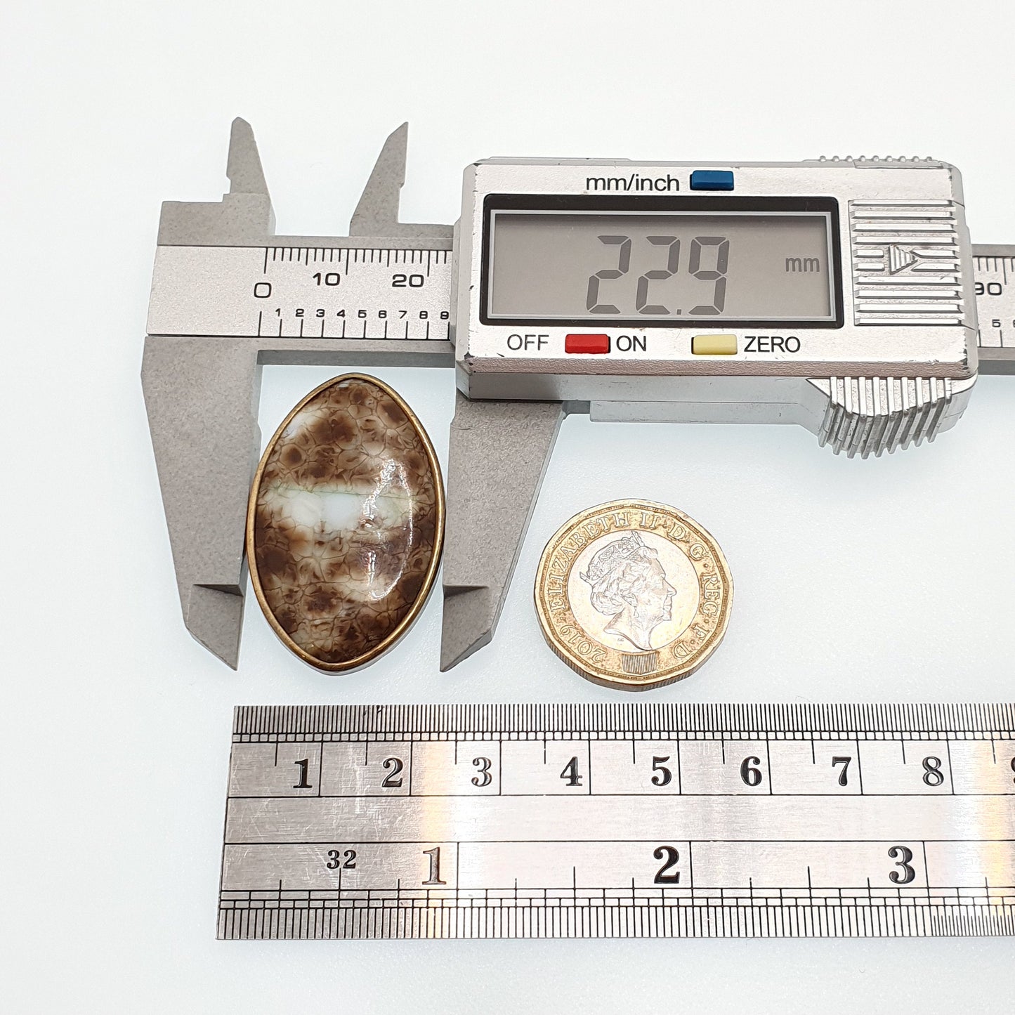 Antique Victorian Agate Glass Brooch Pin Gold Tone Mottled Leopard Big Old Vintage White Brown Costume Jewelry Jewellery 1800s Womens