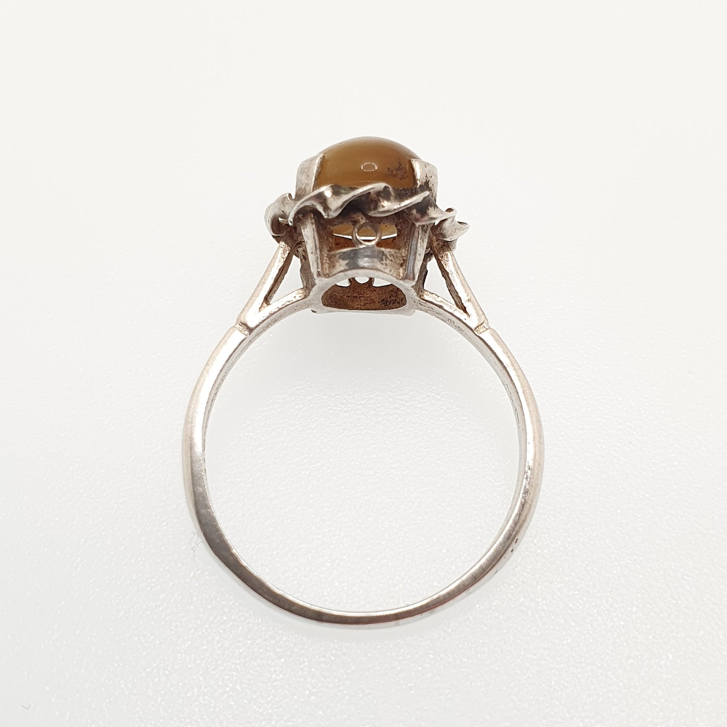Old Vintage Tiger Eye Sterling Silver Ring 1950s Chatoyant Oval Cabochon Rope Border Retro Solid 925 Womens Jewelry Jewellery UKO US7.25