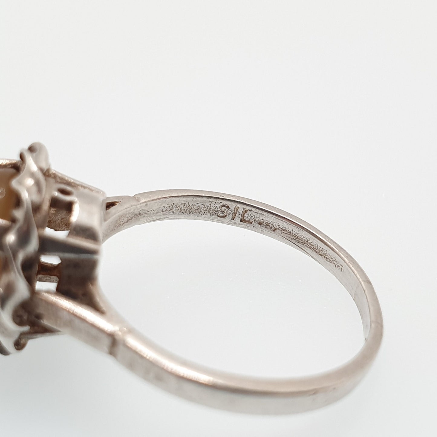Old Vintage Tiger Eye Sterling Silver Ring 1950s Chatoyant Oval Cabochon Rope Border Retro Solid 925 Womens Jewelry Jewellery UKO US7.25