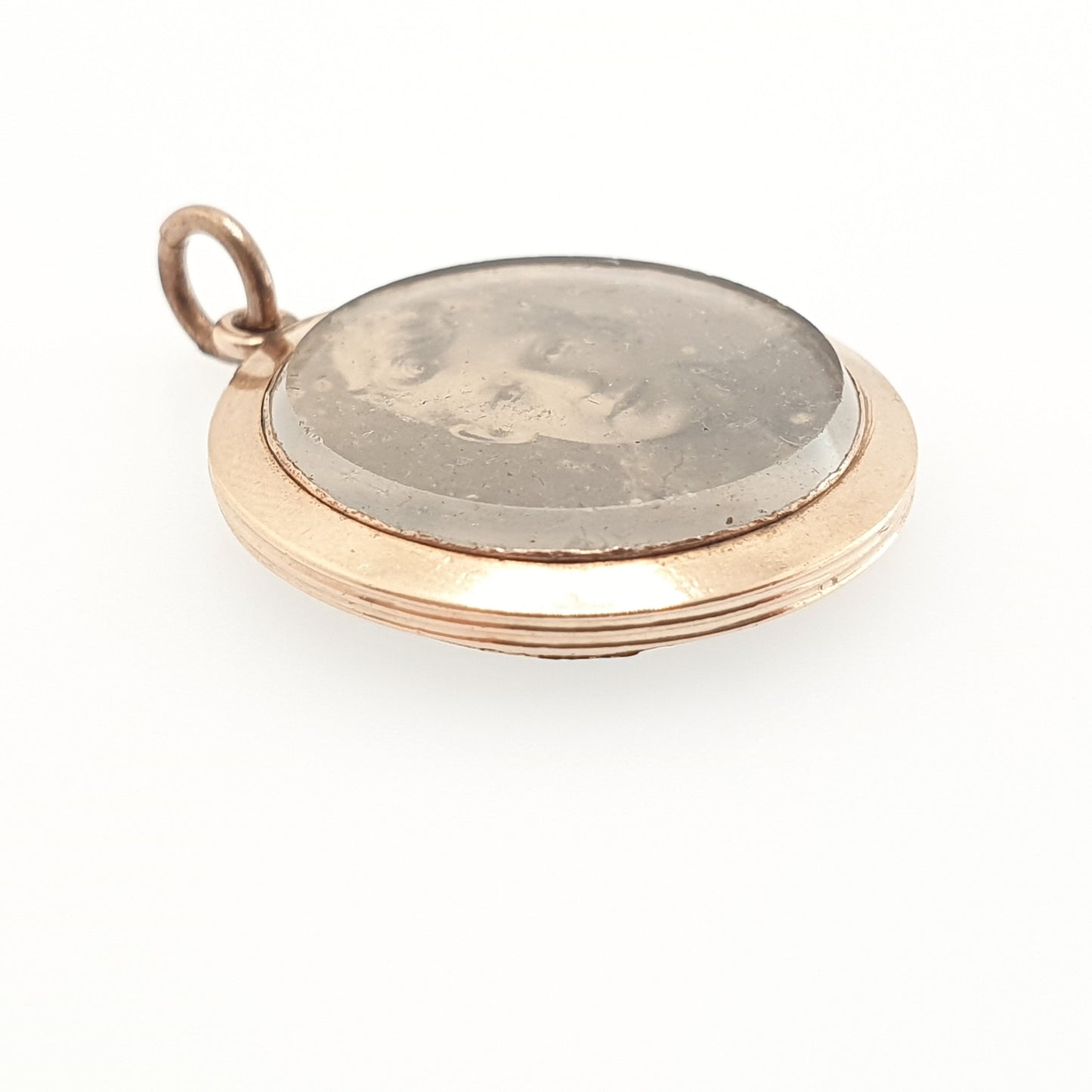 Antique 15ct Rose Gold Locket Pendant Necklace Solid 15k Soldier Mourning Round Circle Vintage Photo Picture Glass Womens Jewelry Jewellery