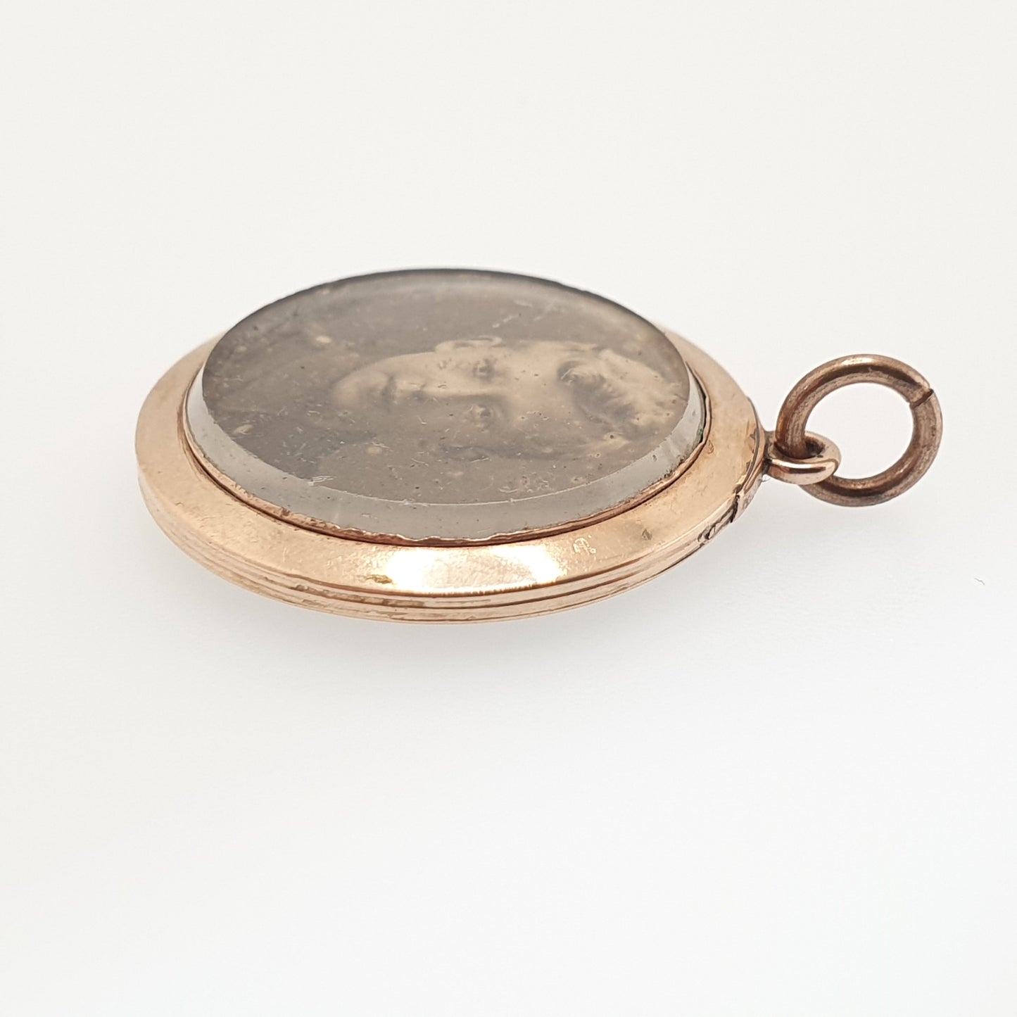 Antique 15ct Rose Gold Locket Pendant Necklace Solid 15k Soldier Mourning Round Circle Vintage Photo Picture Glass Womens Jewelry Jewellery
