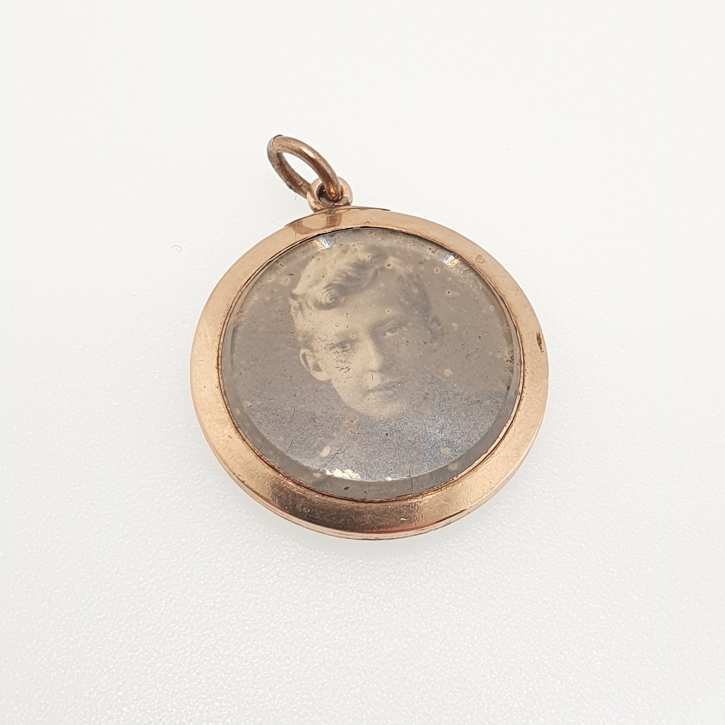 Antique 15ct Rose Gold Locket Pendant Necklace Solid 15k Soldier Mourning Round Circle Vintage Photo Picture Glass Womens Jewelry Jewellery