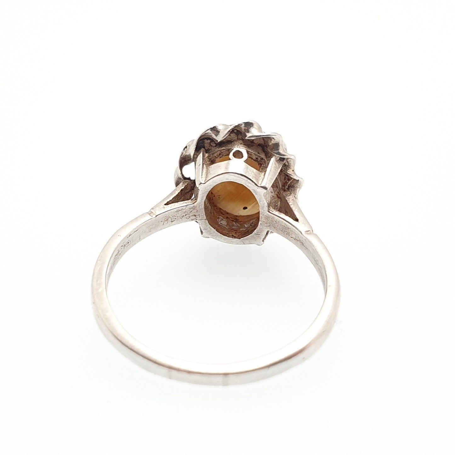 Old Vintage Tiger Eye Sterling Silver Ring 1950s Chatoyant Oval Cabochon Rope Border Retro Solid 925 Womens Jewelry Jewellery UKO US7.25