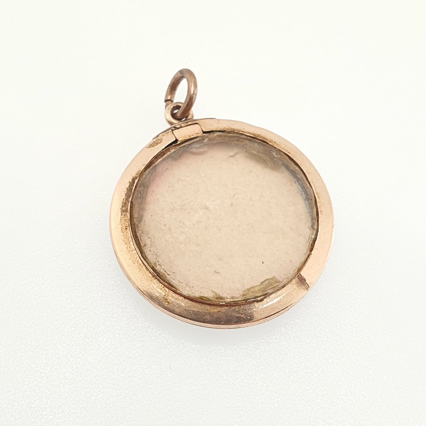 Antique 15ct Rose Gold Locket Pendant Necklace Solid 15k Soldier Mourning Round Circle Vintage Photo Picture Glass Womens Jewelry Jewellery