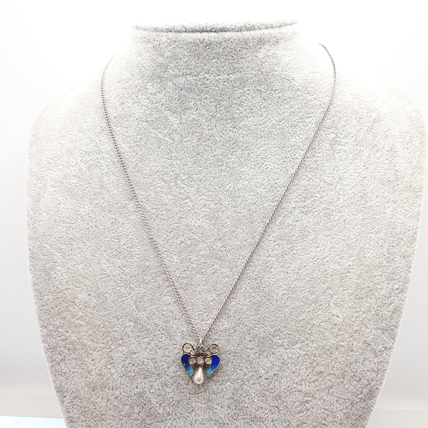 Antique Sterling Silver Enamel Butterfly Pendant Art Nouveau Necklace Ruby Diamond Paste Insect Bug Fly Vintage Womens Jewelry Jewellery