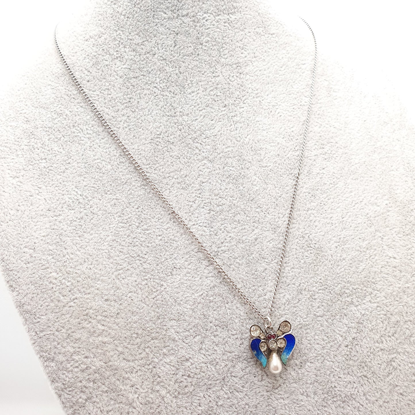 Antique Sterling Silver Enamel Butterfly Pendant Art Nouveau Necklace Ruby Diamond Paste Insect Bug Fly Vintage Womens Jewelry Jewellery
