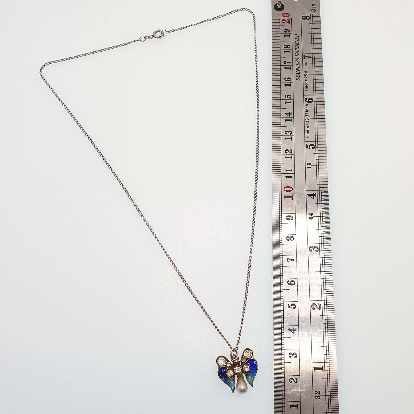 Antique Sterling Silver Enamel Butterfly Pendant Art Nouveau Necklace Ruby Diamond Paste Insect Bug Fly Vintage Womens Jewelry Jewellery