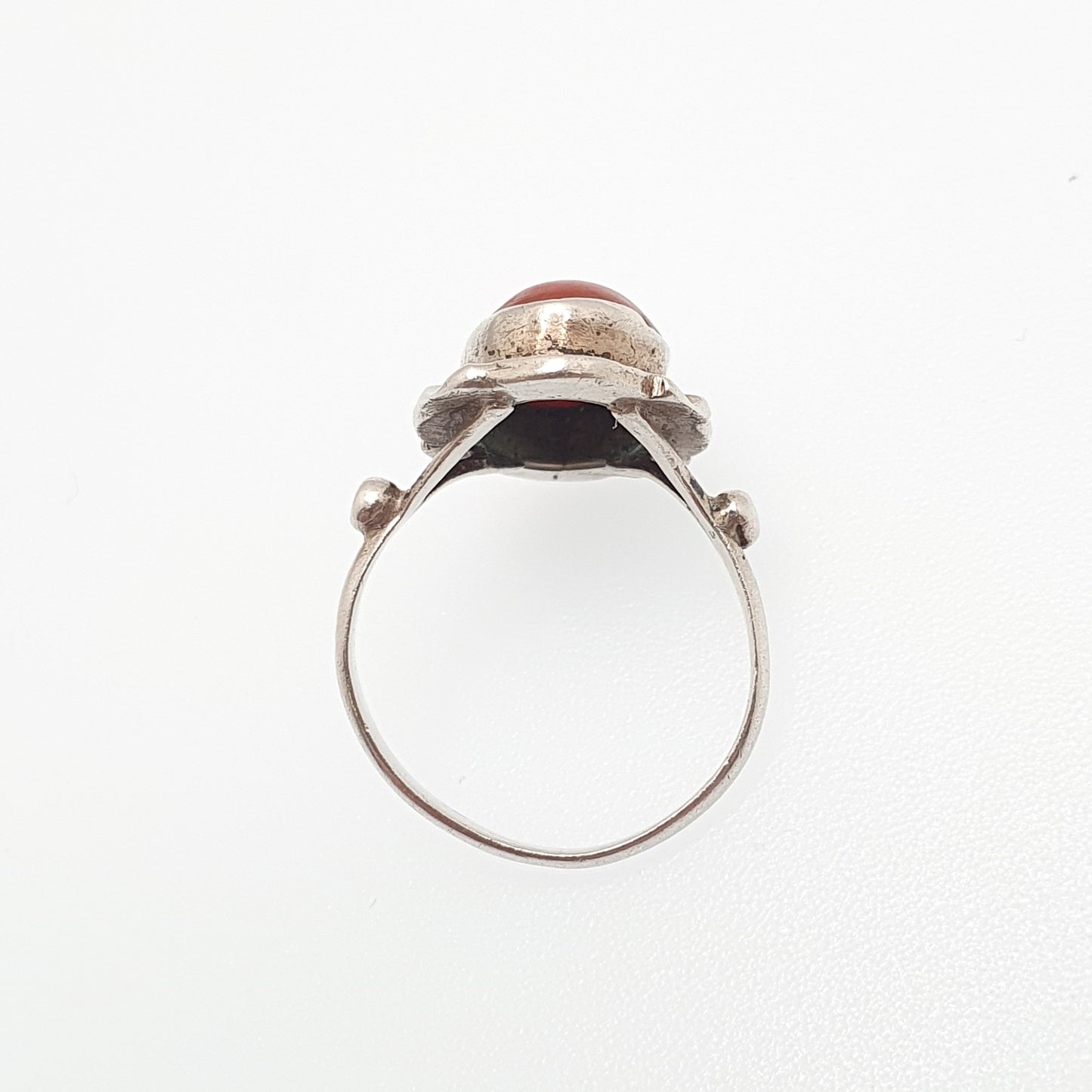 Antique Art Deco Coral Solid Silver Ring Marcasite Halo Cluster Pinky En Cabochon Vintage 1920s Womens Ladies Jewelry Jewellery UKH.5 US4