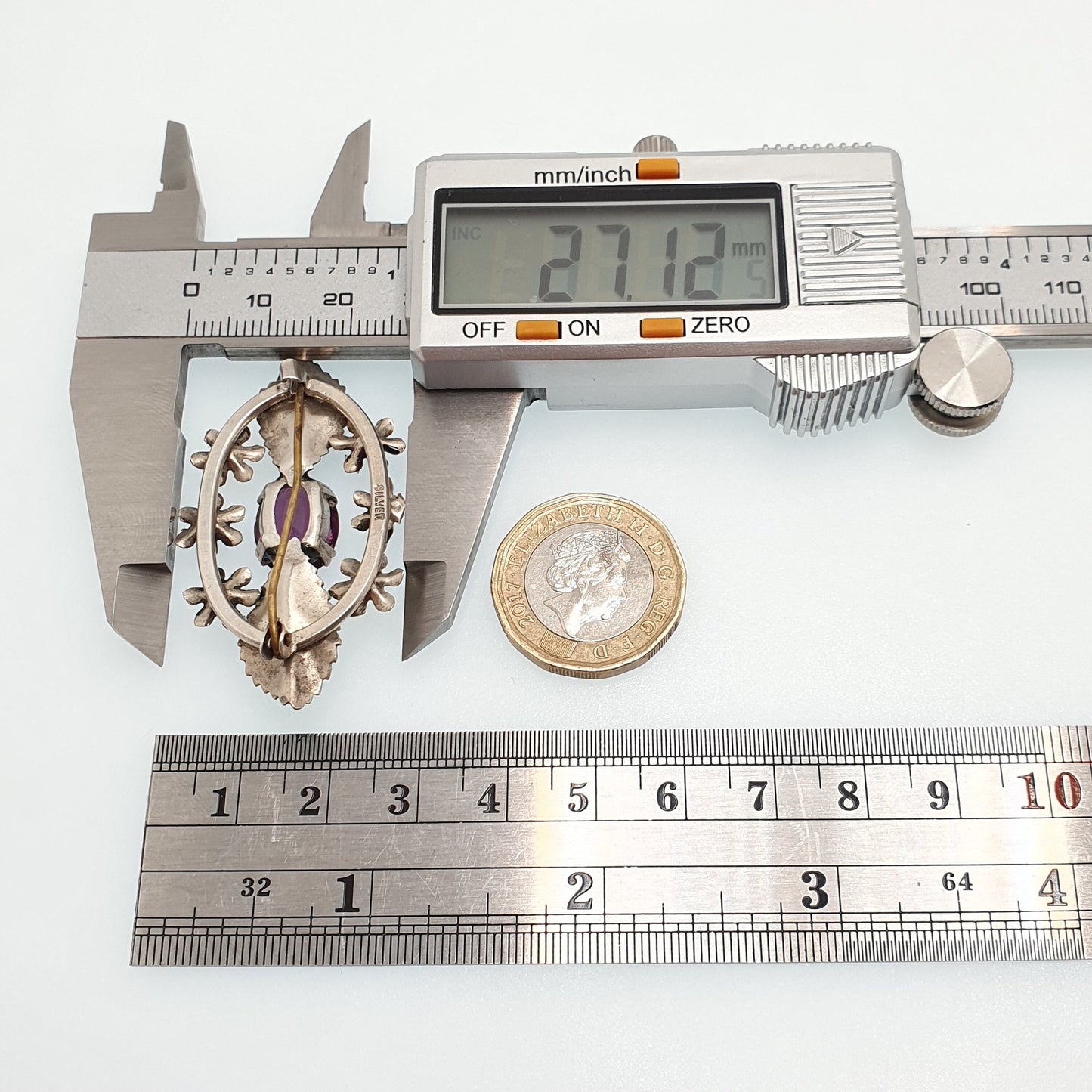 Antique Sterling Silver Enamel Amethyst Paste Brooch Art Nouveau Flowers Floral Handmade Vintage Solid 925 Ladies Womens Jewelry Jewellery