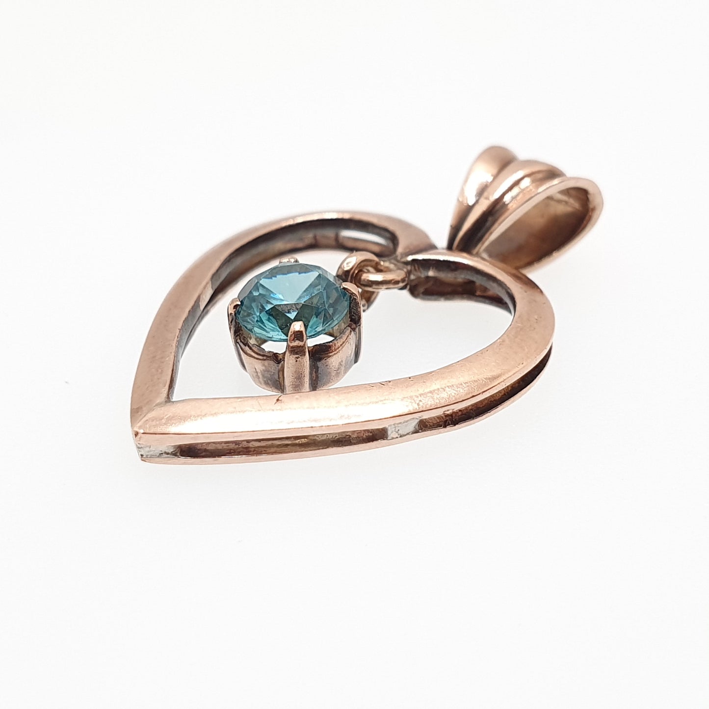 Antique 9ct 9k Rose Gold Heart Aquamarine Topaz Necklace Pendant Blue Swiss Topaz 1910s Gemstone Solid 375 Vintage Womens Jewellery Jewelry